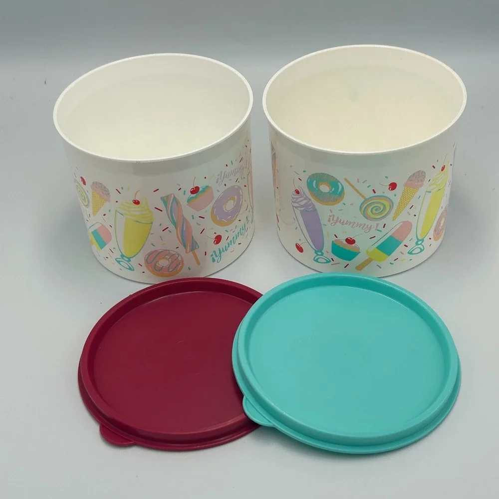 Tupperware Sweet Treats 2 Piece Set Stacking Lids Canisters Ice Cream Candy Teal